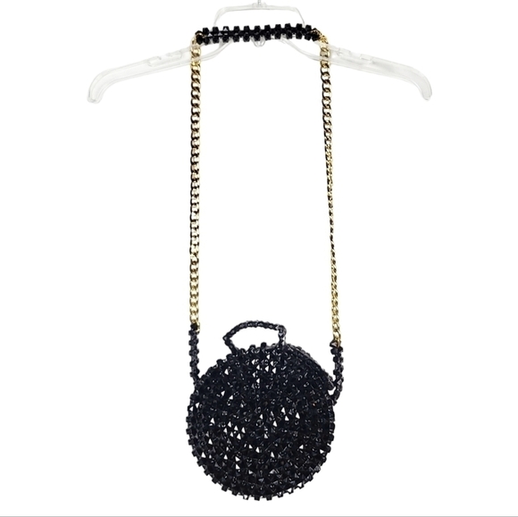 Beaded crossbody bag with chain black unique - Picture 6 of 7